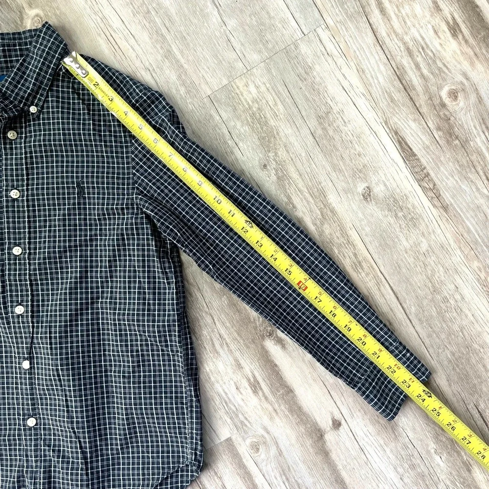 Ralph Lauren Boys Navy‎ Blue White Grid Check Button Down Shirt Size M 10-12